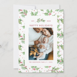 クリスマスウォーターカラーホリーベリーホリデーカード