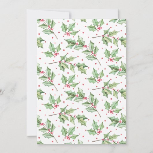 クリスマスウォーターカラーホリーベリーホリデーカード (裏面)