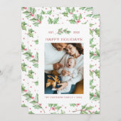 クリスマスウォーターカラーホリーベリーホリデーカード (正面/裏面)