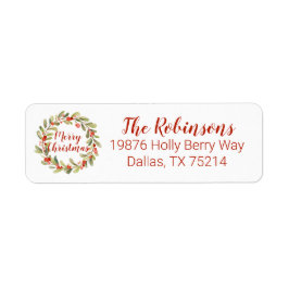 クリスマスウォーターカラーホリーベリーリース ラベル