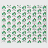 クリスマスウォーターカラーホリー ラッピングペーパー (フラット)