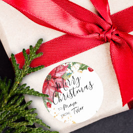 クリスマスウォーターカラーポインセチアへFROM ラウンドシール