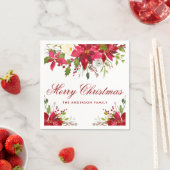 クリスマスウォーターカラーポインセチアフローラ赤い名前 スタンダードカクテルナプキン (インサイチュ)