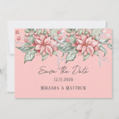 クリスマスウォーターカラーポインセチア日付を保存 招待状 (正面)