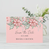 クリスマスウォーターカラーポインセチア日付を保存 招待状 (スタンド正面)