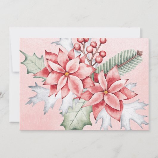 クリスマスウォーターカラーポインセチア日付を保存 招待状 (裏面)