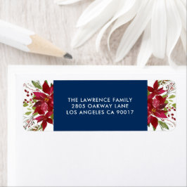 クリスマスウォーターカラーポインセチア海軍ブルーアドレス ラベル