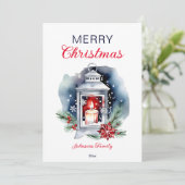 クリスマスウォーターカラーランタンポインセチア シーズンカード (スタンド正面)