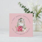 クリスマスウォーターカラーランタンレッドポインセッタ シーズンカード (スタンド正面)