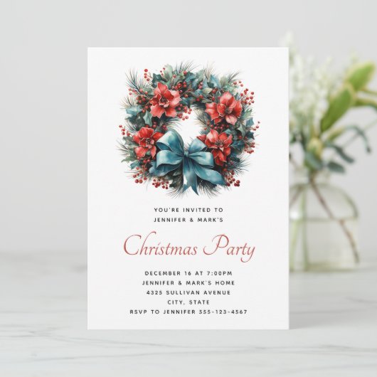 クリスマスウォーターカラーリースとホリーパーティー 招待状 (スタンド正面)