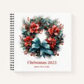 クリスマスウォーターカラーリースとホリー ノートブック (正面)