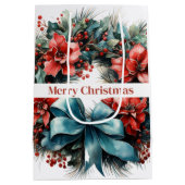 クリスマスウォーターカラーリースとホリー ミディアムペーパーバッグ (裏面)