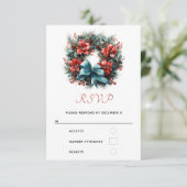 クリスマスウォーターカラーリースとホリー 出欠カード (スタンド正面)