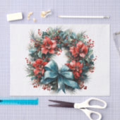 クリスマスウォーターカラーリースとホリー 薄葉紙 (クラフト)