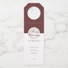 クリスマスウォーターカラーリースブルゴーニュレッド ボトルネックタグ