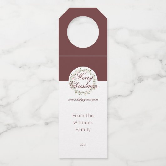 クリスマスウォーターカラーリースブルゴーニュレッド ボトルネックタグ (正面)