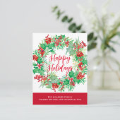 クリスマスウォーターカラーリースレッドスクリプトムービング シーズンポストカード (スタンド正面)