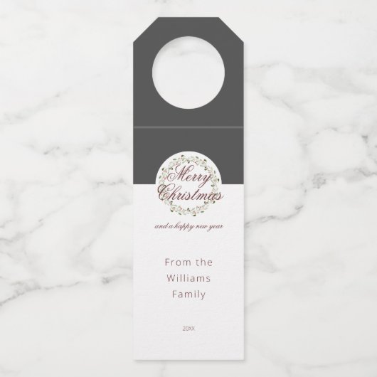 クリスマスウォーターカラーリース炭白黒 ボトルネックタグ (正面)