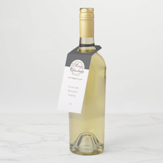 クリスマスウォーターカラーリース炭白黒 ボトルネックタグ (アングル)