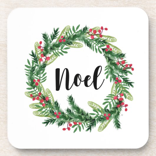 クリスマスウォーターカラーリース コースター (正面)