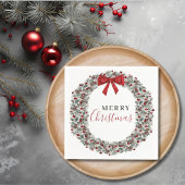 クリスマスウォーターカラーリース スタンダードカクテルナプキン