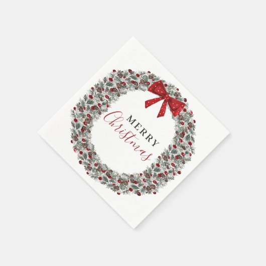 クリスマスウォーターカラーリース スタンダードカクテルナプキン (角)