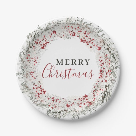 クリスマスウォーターカラーリース ペーパープレート (正面)