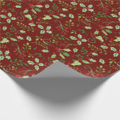 クリスマスウォーターカラーレッドグリーンホリーベリー葉ズ ラッピングペーパー (角)