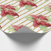 クリスマスウォーターカラーレッドフローラリーフ金ゴールド ラッピングペーパー (角)