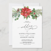 クリスマスウォーターカラーレッドベリー結婚ズ 招待状 (正面)