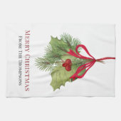 クリスマスウォーターカラーレッドホリーベリーシンプルズ キッチンタオル (横)