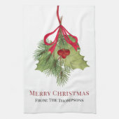クリスマスウォーターカラーレッドホリーベリーシンプルズ キッチンタオル (縦)