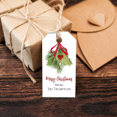 クリスマスウォーターカラーレッドホリーベリーシンプルズ ギフトタグ