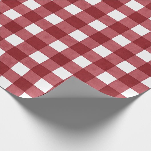 クリスマスウォーターカラーレッドホワイトバッファローチェックギフト ラッピングペーパー (角)