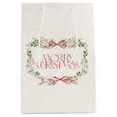 クリスマスウォーターカラーレッドボウズ伝統的ヴィンテージ ミディアムペーパーバッグ (正面)