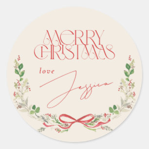 クリスマスウォーターカラーレッドボウズ伝統的ヴィンテージ ラウンドシール