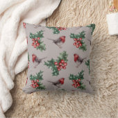 クリスマスウォーターカラーロビンバード模様 クッション (ブランケット)