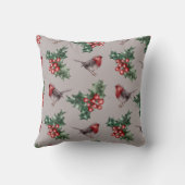 クリスマスウォーターカラーロビンバード模様 クッション (裏面)