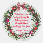 クリスマスウォーターカラーヴィンテージリース雪片 ラウンドシール (正面)