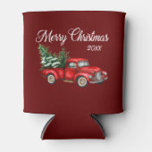 クリスマスウォーターカラーヴィンテージレッドトラックバーガンディ 缶クーラー (正面)