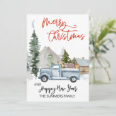 クリスマスウォーターカラー冬のヴィンテージトラックウッドランド シーズンカード (スタンド正面)