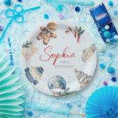 クリスマスウォーターカラー冬の最初の誕生日パーティー ペーパープレート (パーティー)