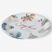 クリスマスウォーターカラー冬の最初の誕生日パーティー ペーパープレート (アングル)