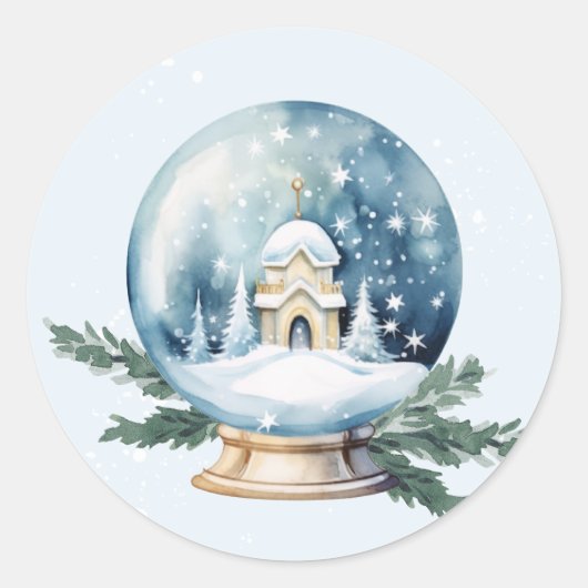 クリスマスウォーターカラー冬の最初の誕生日パーティー ラウンドシール (正面)