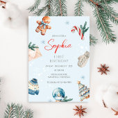 クリスマスウォーターカラー冬の最初の誕生日パーティー 招待状