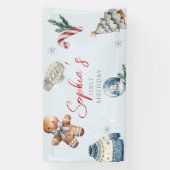 クリスマスウォーターカラー冬の最初の誕生日パーティー 横断幕 (縦)