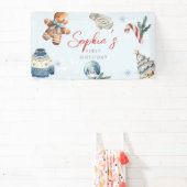 クリスマスウォーターカラー冬の最初の誕生日パーティー 横断幕 (インサイチュ)