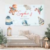 クリスマスウォーターカラー冬の最初の誕生日パーティー 横断幕