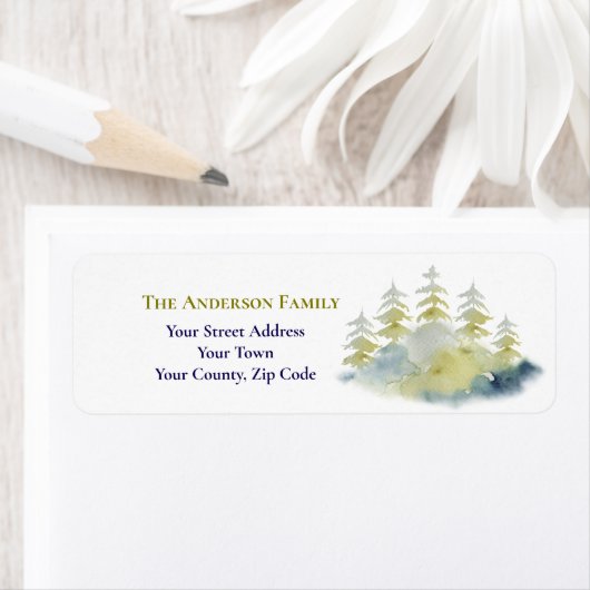 クリスマスウォーターカラー冬の森の木名 ラベル (インサイチュ)