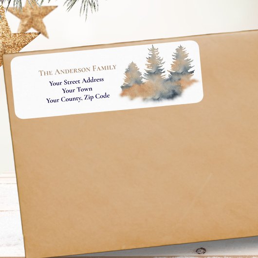 クリスマスウォーターカラー冬の森もみの木名 ラベル